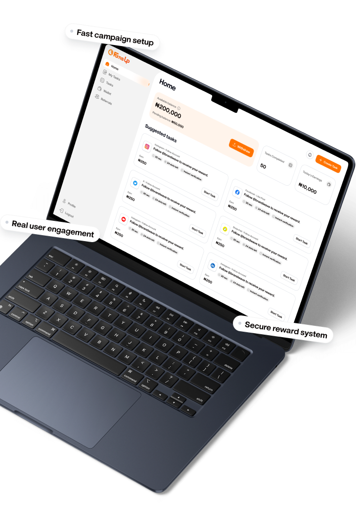 FamsupTasks dashboard on laptop